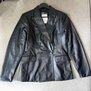 Zara Black Faux Leather Blazer
